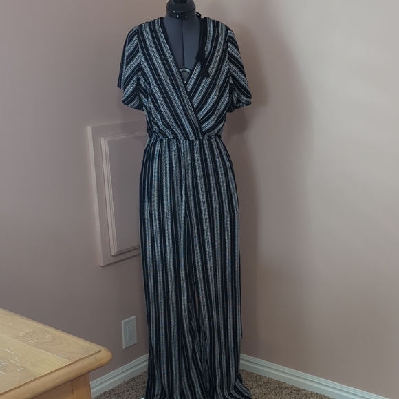 Striped Black and White Jumpsuit - Picture 1 of 3